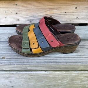 BORN Londyn MultiColor Strap Sandals Leather Red Blue Yellow Green Platform 11